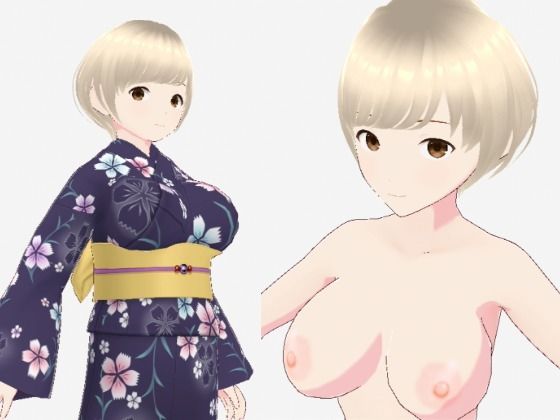 ショートヘアの浴衣のお姉さん（セリフなし  3DCGモデル  イラスト集）